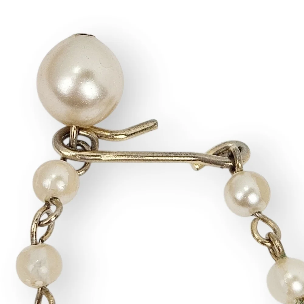 Vintage Faux Pearl Heart Necklace Creamy Beige Gold Tone Chain Adjustable 17